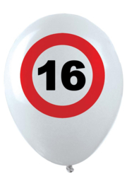 16 - Verkeersbord - Leeftijd- Witte Latex Ballon - 12 Inch/30 cm - 6 st.