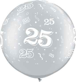 25 - Latex ballon- XXL -  Zilver  - 25 jarig huwelijk - 30 inch/75cm