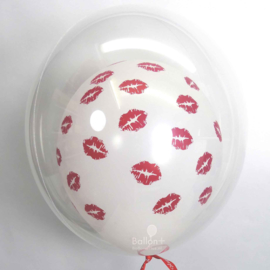 Decoratie Helium Ballon  -  Transparant met rode kusjes Latex ballon - 20 Inch/ 50cm