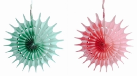 A Little Lovely Company - Mini Fans / Mini Papieren Waaier - Mint groen/ roze / geel - 14 cm / 6st.