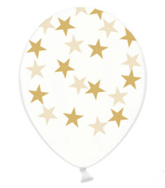 Ster ballonnen - goud - oud en nieuw - doorzichtig - 5stk. latex transparant - ster opdruk - ballonplus