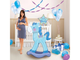 Airwalker - Hobbel Paard  - Baby Boy - Blauwe XXL Folie Ballon - 58x127 cm