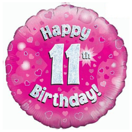 Happy 11th Birthday - Roze Rond Folieballon - 18 inch/45.7cm