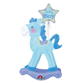 Airwalker - Hobbel Paard  - Baby Boy - Blauwe XXL Folie Ballon - 58x127 cm