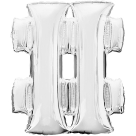 Hashtag ballon zilver 86 cm - # - folieballon letter alfabet helium of lucht