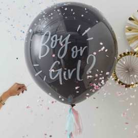 DIY -Gender Reveal - Grote Zwarte Ballon - Boy or Girl ?Incl Roze & Blauwe Confetti /Tassels  - Latex Ballon  - 36 Inch./ 90cm, DIY