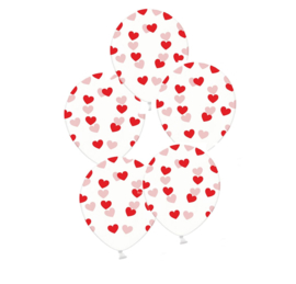 Hartjes ballonnen - rood - liefde love valentijn ballon - doorzichtig - 5stk. latex transparant - hart opdruk - ballonplus