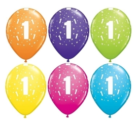 1  -  nummer - Div. Kleuren - latex ballonnen -11 inch/27,5m