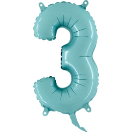 Cijfer - 3 - nummer -Pastel blauw/Mint - Folie ballon (lucht) - 16inch / 40 cm
