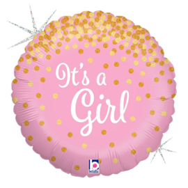 It's a Girl - Goud / Roze - Glitter Folie ballon - 18 Inch/46cm