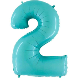 Cijfer - 1,2,3,4,5,6,7,8,9,0 -Pastel Blauw/Mint - XXL Folie Ballon - Nummer - 40 Inch./101cm