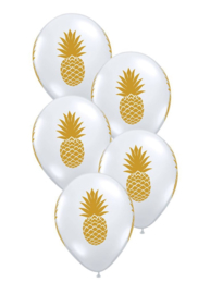 Ananas - Goud /Doorzichtige Latex Ballon - 11Inch /27,5cm - 5 st.
