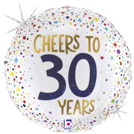 Cheers to 30 Years - Vrolijke ronde glitter folie ballon - 18 inch/46 cm