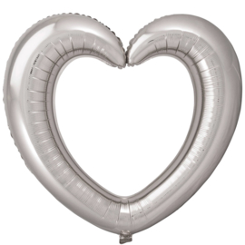 Foto / Selfie Frame Ballon - Zilveren - Hart  - Folie Ballon - 80x70cm