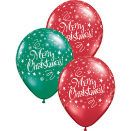 Merry Christmas - Rood / Groen - LatexBallon - 11 Inch. /27,5cm-5st