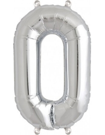 Cijfer - 0 - nummer - zilver - Folie ballon (lucht) - 16inch / 40 cm
