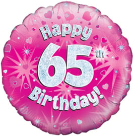 65 -Roze - Folie Ballon -  Happy Birthday - 18 Inch/45cm