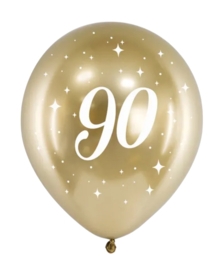 90 Cijfer - Goud Glossy - Latex Ballon - 30 cm / 6st.