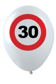 30- cijfer- verkeersbord  - latex ballon - 11 inch/27,5cm - 6 st.