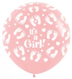 It's a Girl ! -  Baby voetjes/Hartjes - Roze - XXL Latex Ballon - 36 Inch / 90 cm.