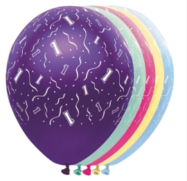 1  -  nummer - Div. Kleuren - latex ballonnen -11 inch/27,5m