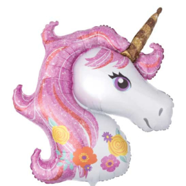 Unicorn - Hoofd - Pastel kleuren - folie ballon - XXL - 33x29  Inch/83x73 cm