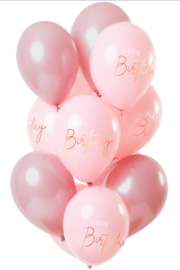 Happy Birthday - Roze/Rose Goud Latex Ballonnen - 12 Inch/30 cm - 12 st.