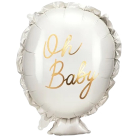 Oh Baby folieballon met gouden letters op beige achtergrond – 53x69 cm – perfect voor babyshower of gender reveal – geschikt voor helium en lucht