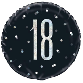 18- Zwart /Zilver -Folie Ballon- 18 Inch/ 45,7 cm