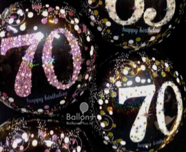 70  - Folie Ballon-Happy Birthday -Confetti - Fuchsia / Zwart  17 Inch / 43 cm.