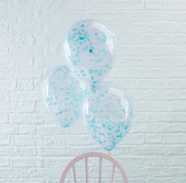 Confetti Latex Ballon - Blauw - 12 Inch/ 30 cm -5 st.