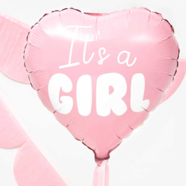 It's a Girl - Roze - Hart Folie Ballon - 18 inch/45cm