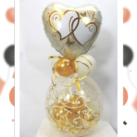 Ineen gestengelde harten-  goud  - Folie Ballon - 18  inch/ 45 cm