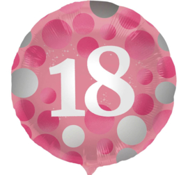 18 - Roze / Zilver - Folie Ballon - 18 Inch/45cm