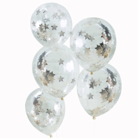 Zilveren Sterren Confetti Doorzichtige Latex Ballonnen - 5 st.