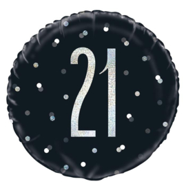 21 - Zwart/Zilver - Folie Ballon - 18 Inch/45 cm