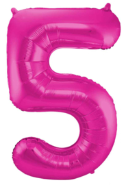 Cijfer - 1, 2, 3, 4, 5, 6, 7, 8, 9, 0 - Fuchsia Roze - XXL Folie ballon - Nummer - 34 Inch/ 86cm.