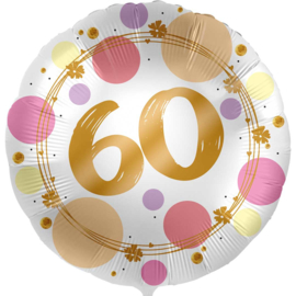 60 - Folie Ballon- rond - satijn wit met stippen in het roze/goud -18 inch /45cm
