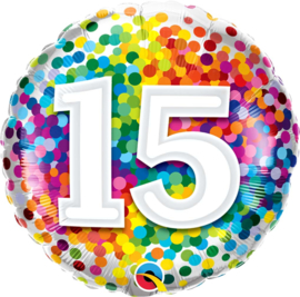 15 - Regenboog Confetti Folie Ballon - Rond - 18in/46cm