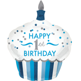 Happy 1st. Birthday  - 1 jaar - Boy/Jongen - XXL Folie Ballon- 29x36 Inch/73x91cm