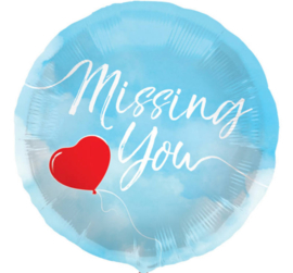 Missing You - Blauw met een Rood hartje - Folie Ballon - 18 Inch/45 cm