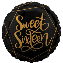 Sweet Sixteen - Goud / Zwart Folie ballon - 17 Inch/43 cm