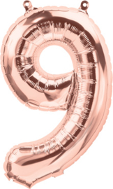 Cijfer - 9 - nummer - Rose Goud - Folie ballon (lucht) - 16inch / 40 cm