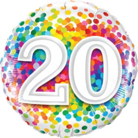 20 - Regenboog Confetti Folie Ballon - Rond - 18in/45cm
