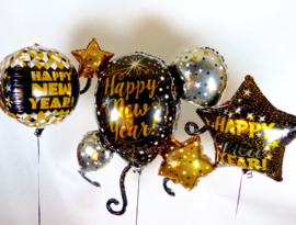 Happy New Year! - Goud / Zilver / Zwart - Confetti Folie Ballon - Ster - 19 Inch / 48 cm