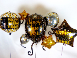 Happy New Year - Goud /Zwart - Folie Ballon - 15 X 16 Inch / 38 X 40 cm