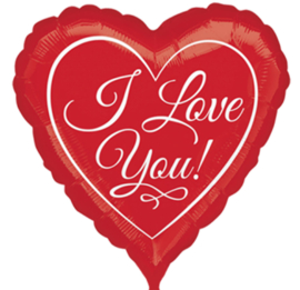 I Love You - Rode Hart Folie Ballon - 2 maten - 43 cm en 71 cm