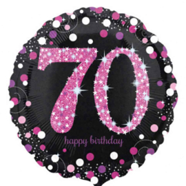 70  - Folie Ballon-Happy Birthday -Confetti - Fuchsia / Zwart  17 Inch / 43 cm.