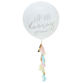 DIY - Grote Latex Ballon  - Wit - Hip Hip hooray - 36 Inch / 90 cm met tassels