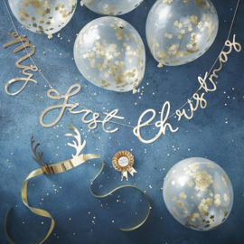 My First Christmas  - Ballonnen met gouden confetti sterren -  Baby Photoshoot Complete Set -